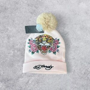 Ed Hardy Light Pink Beanie with Tiger Design